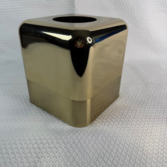 Other - Modern Two Tone Gold Metal Square Tissue Box Cover Polished Brushed Cube